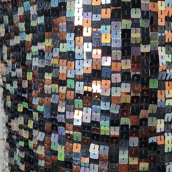 Black Y2K Sequined Scoop Neck Sleeveless Tank Top SzL - Picture 2 of 7